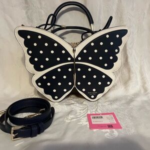 Kate Spade Blazer Blue polka dot wicker butterfly handbag